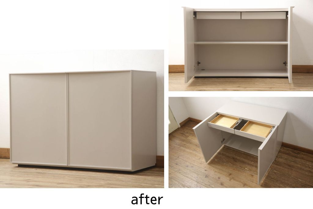 キャビネットをペイントリメイク!高品質リペアを施し、ご希望の色にペイント仕上げ。