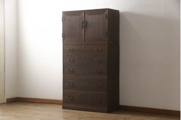 桐箪笥を着色リメイク!上段の衣装盆3杯を棚板1枚に変更。チェスナット系に着色仕上げ。