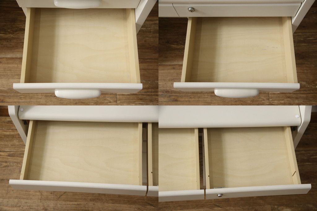 デスクをペイントリメイク!高品質リペアを施し、鍵をシリンダー錠に交換。アンティークホワイトにペイント仕上げ。