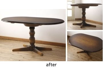 テーブルの高さを高くリメイク!高品質リペアを施し、取り外せる仕様の調整脚を取り付け。現状の色をベースに着色仕上げ。