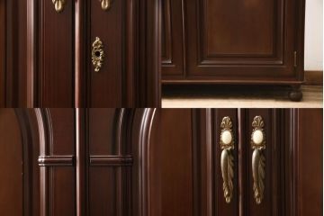 婚礼箪笥をチェストとローボードにリメイク!上段は脚を取り付けチェストに。下段は天板と脚を取り付けてローボードに。いずれも扉、引き出しの取っ手の装飾を作成して取り付け、現状の色味で仕上げ。