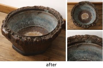 火鉢を綺麗に再生!高品質リペアを施し、内部側面を補修。