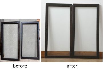 本箱の引き戸のガラスをゆらゆらガラスに交換!