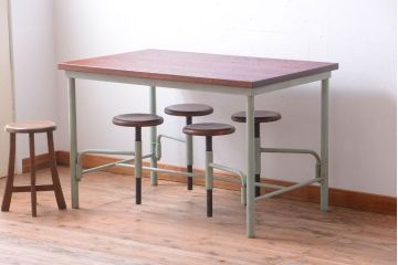 【オーダー注文・受注生産商品】格納スツール付きテーブル　4脚(4人掛け、ダイニングテーブル、作業台)