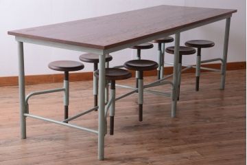 【オーダー注文・受注生産商品】格納スツール付きテーブル　8脚(8人掛け、ダイニングテーブル、作業台)