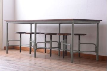 【オーダー注文・受注生産商品】格納スツール付きテーブル　8脚(8人掛け、ダイニングテーブル、作業台)