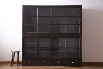 【オーダー注文・受注生産商品】ラフジュ工房オリジナル　ヒノキ無垢材・ヒバ材　当店オリジナルガラス入り　重ね戸棚(食器棚、収納棚)