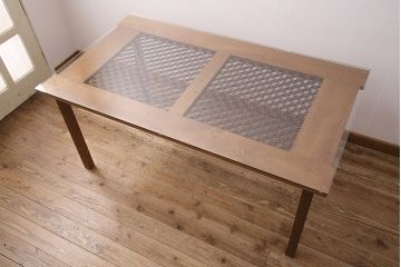 【オーダー注文・受注生産商品】レーザー組子入りダイニングテーブル　七宝文様(4人掛け、食卓)