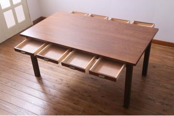 【オーダー注文・受注生産商品】両面引出し付きダイニングテーブル　4人掛け　オーク材(6人掛け、食卓、作業台、机)