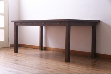 【オーダー注文・受注生産商品】両面引出し付きダイニングテーブル　6人掛け　オーク材(8人掛け、食卓、作業台、机)