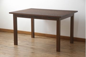 【オーダー注文・受注生産商品】両面引出し付きダイニングテーブル　2人掛け　オーク材(4人掛け、食卓、作業台、机)