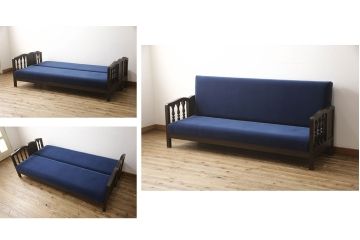 【オーダー注文・受注生産商品】ラフジュ工房オリジナル　挽物とシックな色合いがクラシカルな雰囲気を高めるソファベッド(3人掛けソファ、トリプルソファ)