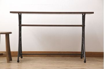【オーダー注文・受注生産商品】ラフジュ工房オリジナル　アンティークの鉄脚が味わい深いミシンテーブル(作業台、サイドテーブル、コンソールテーブル)