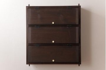 【オーダー注文・受注生産商品】ラフジュ工房オリジナル　古い木の味わいが楽しめるパタパタ扉の壁掛け収納棚(吊り戸棚、ウォールシェルフ)