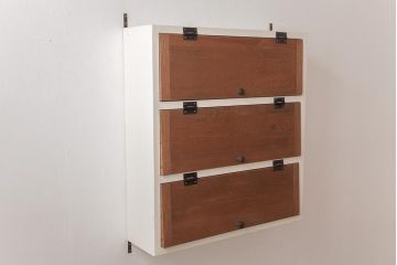 【オーダー注文・受注生産商品】ラフジュ工房オリジナル　ペイント　コントラストがおしゃれなパタパタ扉の壁掛け収納棚(吊り戸棚、ウォールシェルフ)