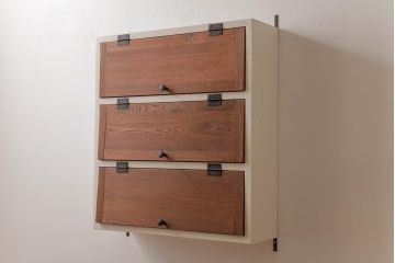 【オーダー注文・受注生産商品】ラフジュ工房オリジナル　ペイント　コントラストがおしゃれなパタパタ扉の壁掛け収納棚(吊り戸棚、ウォールシェルフ)
