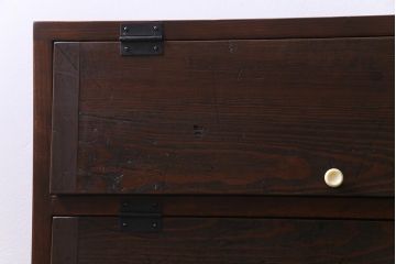 【オーダー注文・受注生産商品】ラフジュ工房オリジナル　脚付き 明治期の松材が味わい深いパタパタ扉のリビングボード(下駄箱、収納棚、サイドボード)