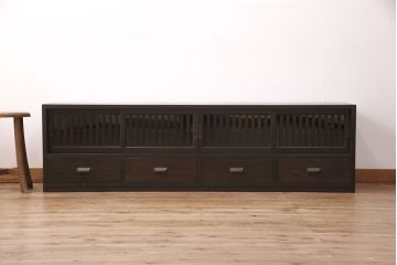 【オーダー注文・受注生産商品】ラフジュ工房オリジナル　縦格子の引き戸が和モダンな趣を感じさせるローボード(収納棚、戸棚、サイドボード)