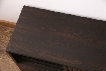 【オーダー注文・受注生産商品】ラフジュ工房オリジナル　縦格子の引き戸が和モダンな趣を感じさせるローボード(収納棚、戸棚、サイドボード)