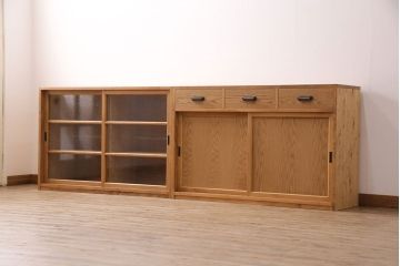 【オーダー注文・受注生産商品】ラフジュ工房オリジナル　素朴な木の風合いを楽しめる食器棚(収納棚、戸棚、キャビネット)