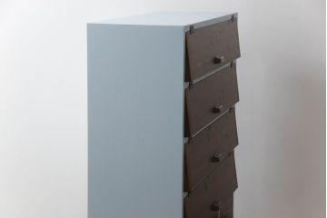 【オーダー注文・受注生産商品】ラフジュ工房オリジナル　くすんだ水色と茶色の組み合わせがかわいらしいパタパタ収納棚(キャビネット、下駄箱、ロッカー)