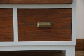 【オーダー注文・受注生産商品】ラフジュ工房オリジナル　くすんだ水色と茶色の組み合わせがかわいらしいパタパタ収納棚(キャビネット、下駄箱、ロッカー)