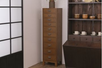 【オーダー注文・受注生産商品】ラフジュ工房オリジナル　縦型　脚付きのレトロな10段チェスト(ハイチェスト、引き出し)