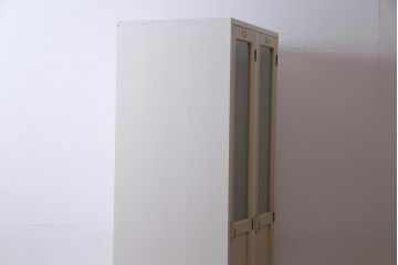 【オーダー注文・受注生産商品】ラフジュ工房オリジナル　ヒノキ無垢材・ヒバ材　気泡ガラスがレトロな2人用ペイントロッカー(収納棚、戸棚、ワードローブ)