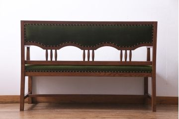 【オーダー注文・受注生産商品】ラフジュ工房オリジナル　大正ロマン香るナラ材製の2人掛けソファ(二人掛け、ベンチ、ダイニングソファ)