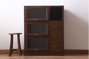 【オーダー注文・受注生産商品】ラフジュ工房オリジナル　古材使用　リメイク家具　パタパタ扉　ディスプレイを楽しめるキャビネット(収納棚、リビングボード)