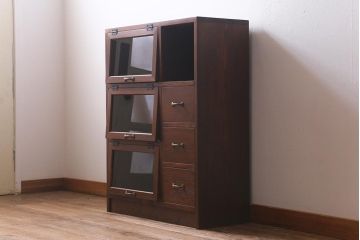 【オーダー注文・受注生産商品】ラフジュ工房オリジナル　古材使用　リメイク家具　パタパタ扉　ディスプレイを楽しめるキャビネット(収納棚、リビングボード)