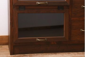 【オーダー注文・受注生産商品】ラフジュ工房オリジナル　古材使用　リメイク家具　パタパタ扉　ディスプレイを楽しめるキャビネット(収納棚、リビングボード)