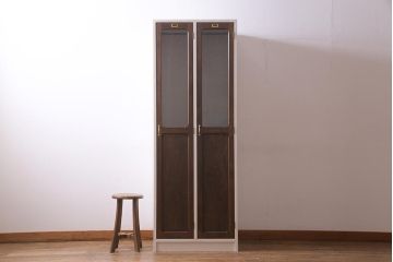 【オーダー注文・受注生産商品】ラフジュ工房オリジナル　ペイント家具　ヒノキ無垢材・ヒバ材　気泡ガラス入り　バイカラーがお洒落な2人用ロッカー(収納棚、戸棚、ワードローブ)
