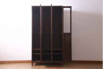 【オーダー注文・受注生産商品】ラフジュ工房オリジナル　ヒノキ無垢材・ヒバ材　モールガラス入り　レトロな趣漂う3人用ロッカー(ワードローブ、収納棚、戸棚)