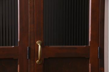 【オーダー注文・受注生産商品】ラフジュ工房オリジナル　ヒノキ無垢材・ヒバ材　モールガラス入り　レトロな趣漂う3人用ロッカー(ワードローブ、収納棚、戸棚)