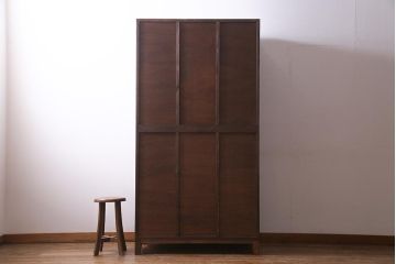 【オーダー注文・受注生産商品】ラフジュ工房オリジナル　ヒノキ無垢材・ヒバ材　モールガラス入り　レトロな趣漂う3人用ロッカー(ワードローブ、収納棚、戸棚)