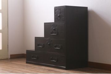 【オーダー注文・受注生産商品】ラフジュ工房オリジナル　古金具リメイク　巾着金具　4段階段箪笥(階段タンス、和たんす、引き出し)