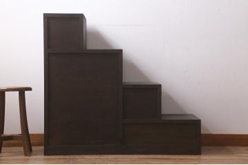 【オーダー注文・受注生産商品】ラフジュ工房オリジナル　古金具リメイク　月見うさぎ　4段階段箪笥(階段タンス、和たんす、引き出し)