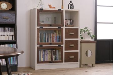 【オーダー注文・受注生産商品】ラフジュ工房オリジナル　古材使用　リメイク家具　ペイント　パタパタ扉　アンティークペイントがおしゃれなキャビネット(収納棚、リビングボード)