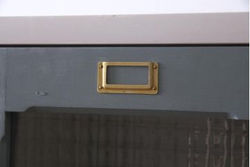 【オーダー注文・受注生産商品】ラフジュ工房オリジナル　ヒノキ無垢材・ヒバ材　チェッカーガラス入り　レトロペイントの3人用ロッカー(収納棚、戸棚)