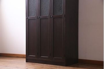 【オーダー注文・受注生産商品】ラフジュ工房オリジナル　ヒノキ無垢材・ヒバ材　結霜ガラス入り　レトロな佇まいが魅力的な3人用ロッカー(戸棚、収納棚、ワードローブ)