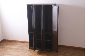 【オーダー注文・受注生産商品】ラフジュ工房オリジナル　ヒノキ無垢材・ヒバ材　結霜ガラス入り　レトロな佇まいが魅力的な3人用ロッカー(戸棚、収納棚、ワードローブ)