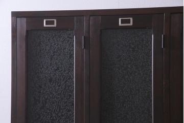 【オーダー注文・受注生産商品】ラフジュ工房オリジナル　ヒノキ無垢材・ヒバ材　結霜ガラス入り　レトロな佇まいが魅力的な3人用ロッカー(戸棚、収納棚、ワードローブ)