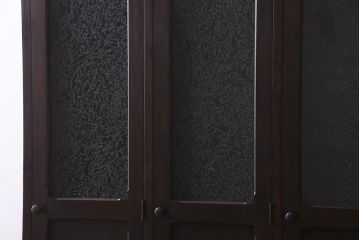 【オーダー注文・受注生産商品】ラフジュ工房オリジナル　ヒノキ無垢材・ヒバ材　結霜ガラス入り　レトロな佇まいが魅力的な3人用ロッカー(戸棚、収納棚、ワードローブ)