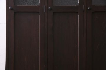 【オーダー注文・受注生産商品】ラフジュ工房オリジナル　ヒノキ無垢材・ヒバ材　結霜ガラス入り　レトロな佇まいが魅力的な3人用ロッカー(戸棚、収納棚、ワードローブ)