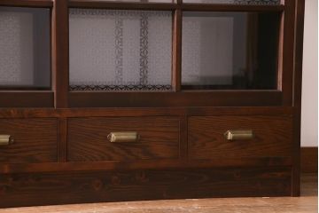 【オーダー注文・受注生産商品】ラフジュ工房オリジナル　引き出し付き　両面引き戸　レトロモダンな戸棚(キャビネット、収納棚)