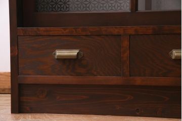 【オーダー注文・受注生産商品】ラフジュ工房オリジナル　引き出し付き　両面引き戸　レトロモダンな戸棚(キャビネット、収納棚)