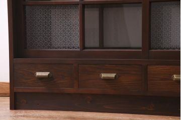 【オーダー注文・受注生産商品】ラフジュ工房オリジナル　引き出し付き　両面引き戸　レトロモダンな戸棚(キャビネット、収納棚)