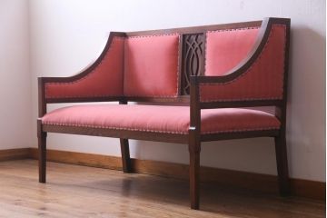【オーダー注文・受注生産商品】ラフジュ工房オリジナル　大正ロマン　ピンクの座面が可愛らしいおしゃれな2人掛けソファ(ダイニングソファ、ラブソファ)