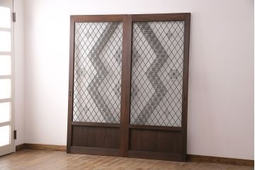 【オーダー注文・受注生産商品】ラフジュ工房オリジナル　胡麻・麻の葉文様の組子がおしゃれなガラス戸2枚セット(引き戸、建具)